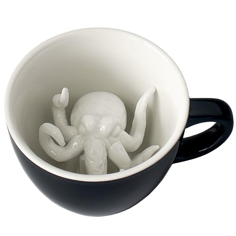 Creature Cups CTHULHU Ceramic Cup (11 Ounce, Black Exterior) - Creepy Cups - Hidden 3D Animal Inside Mug Emerges As You Drink- Birthday, Halloween, Spooky Drinkware Gift for Coffee & Tea Lovers - Image 5